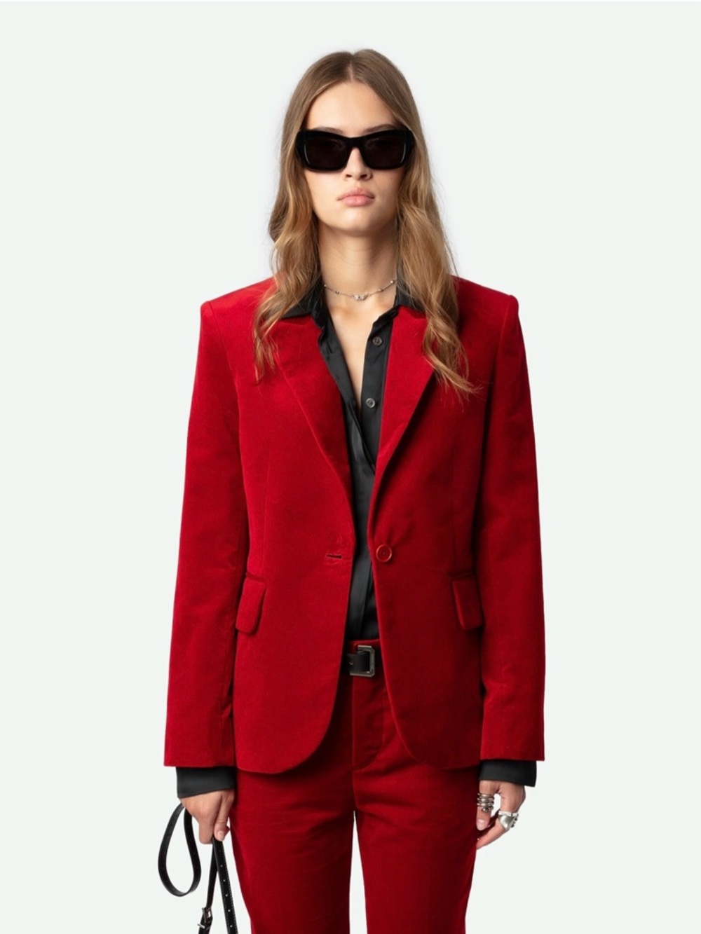 ZADIG & VOLTAIRE Vavy Velvet Blazer Jacket in Red Size 34 / XS